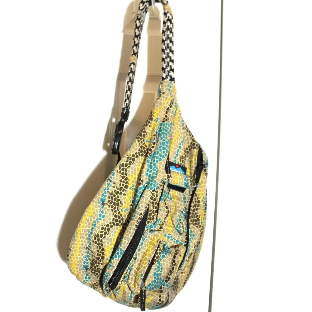 Kavu Snakeskin Crackle Print Canvas Rope Sling Bag